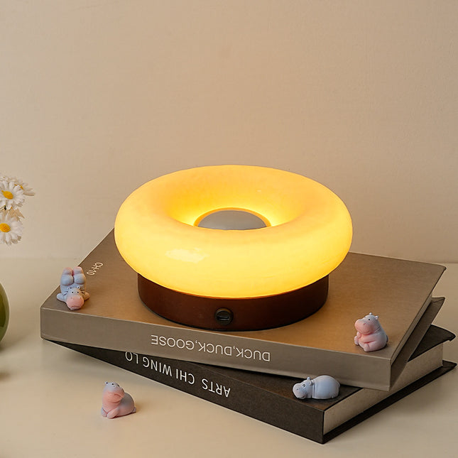 Yellow Donut Table Lamp - Rechargeable Touch Control LED.