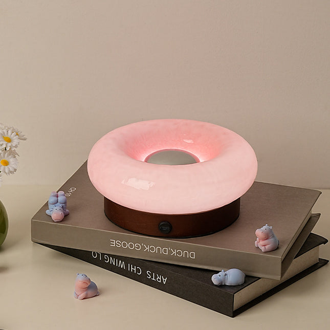 Pink Donut Table Lamp - Rechargeable Touch Control LED.