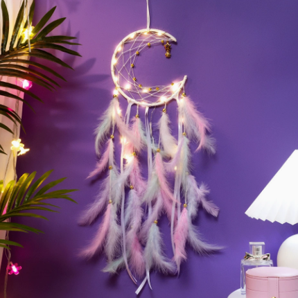 Multicolor With light 2 PCS Mystic Moon Dreamcatcher Wind Chime Pendant - Elegant Lunar Design with Soothing Tones.