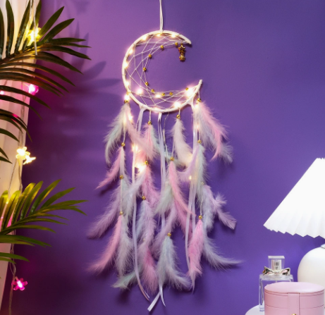 Multicolor With light 2 PCS Mystic Moon Dreamcatcher Wind Chime Pendant - Elegant Lunar Design with Soothing Tones.