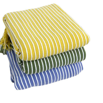 Yellow Cozy Knit Throw Blanket with Fringe - Stylish Striped  Bed End Cover, 127x220CM.