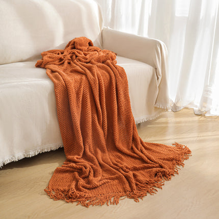 Orange Premium Woven Knitted Throw Blanket with Tassels | Soft, Cozy Sofa & Bed Blanket, Perfect for Office or Afternoon Naps 127x172cm.