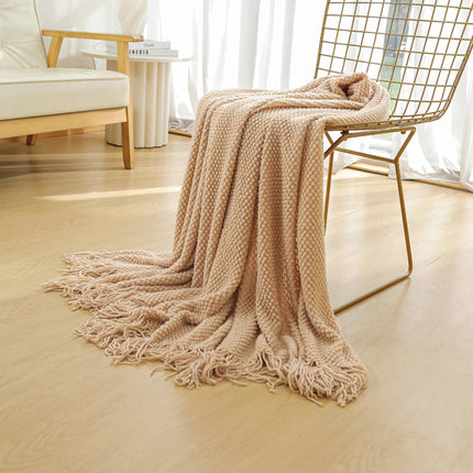 Orange Premium Woven Knitted Throw Blanket with Tassels | Soft, Cozy Sofa & Bed Blanket, Perfect for Office or Afternoon Naps 127x172cm.