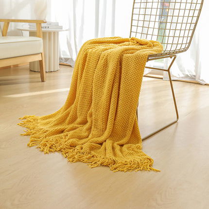 Orange Premium Woven Knitted Throw Blanket with Tassels | Soft, Cozy Sofa & Bed Blanket, Perfect for Office or Afternoon Naps 127x172cm.