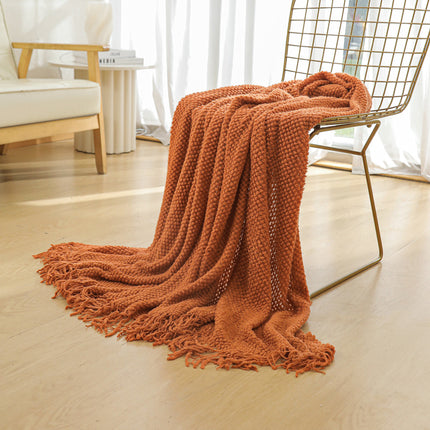 Orange Premium Woven Knitted Throw Blanket with Tassels | Soft, Cozy Sofa & Bed Blanket, Perfect for Office or Afternoon Naps 127x172cm.