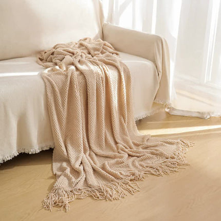 Orange Premium Woven Knitted Throw Blanket with Tassels | Soft, Cozy Sofa & Bed Blanket, Perfect for Office or Afternoon Naps 130x260cm.