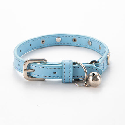 3 pcs Light blue Stylish PU Leather Pet Collar - Anti-Loss, Puppy Bell, Star & Moon Design Width 1.2cm Total Length 35cm.