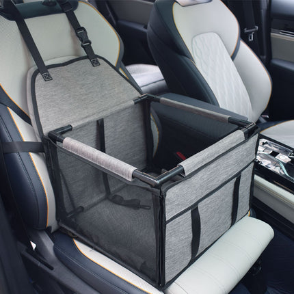 Light Gray Easy Install Dog Car Seat - Mesh Booster for Small Pets.