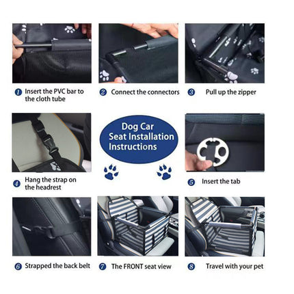 Light Gray Easy Install Dog Car Seat - Mesh Booster for Small Pets.