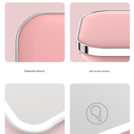 Black LED Makeup Mirror with Light - Portable Folding USB Rechargeable Compact Mirror with 3 Color Lighting.