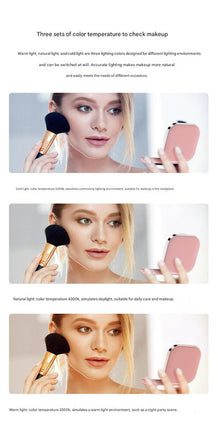 Black LED Makeup Mirror with Light - Portable Folding USB Rechargeable Compact Mirror with 3 Color Lighting.