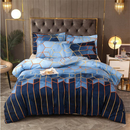 Geometric Print Duvet Cover - 3 Piece Blue Ombre Bedding Set Quilt cover 230x230cm-Pillow cover 51x76cm.