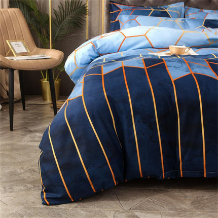 Geometric Print Duvet Cover - 3 Piece Blue Ombre Bedding Set Quilt cover 230x230cm-Pillow cover 51x76cm.