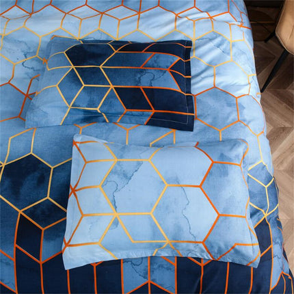 Geometric Print Duvet Cover - 3 Piece Blue Ombre Bedding Set Quilt cover 230x230cm-Pillow cover 51x76cm.