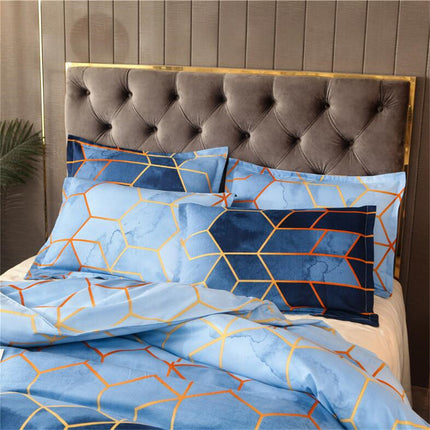 Geometric Print Duvet Cover - 3 Piece Blue Ombre Bedding Set Quilt cover 230x230cm-Pillow cover 51x76cm.