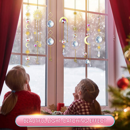 (Style 1) 4 pcs Crystal Wind Chimes-Sun Catcher Star Moon Dream Catcher for Window 30cm.