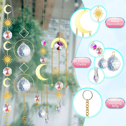 (Style 1) 4 pcs Crystal Wind Chimes-Sun Catcher Star Moon Dream Catcher for Window 30cm.