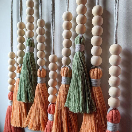 Colorful Tassel Wall Hanging-Wooden Beads Boho Tapestry Home Decor (Daylily red).
