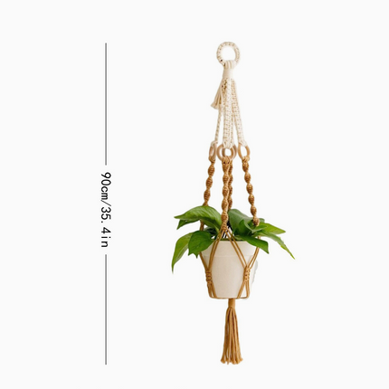 2 pcs Handwoven Plant Hanger-Cotton Rope Hanging Planter with Wooden Rings.