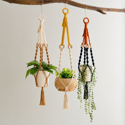 3 pcs Handwoven Plant Hanger-Cotton Rope Hanging Planter with Wooden Rings.