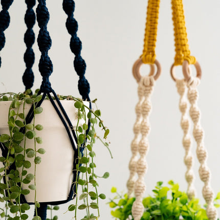 3 pcs Handwoven Plant Hanger-Cotton Rope Hanging Planter with Wooden Rings.