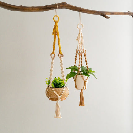 3 pcs Handwoven Plant Hanger-Cotton Rope Hanging Planter with Wooden Rings.