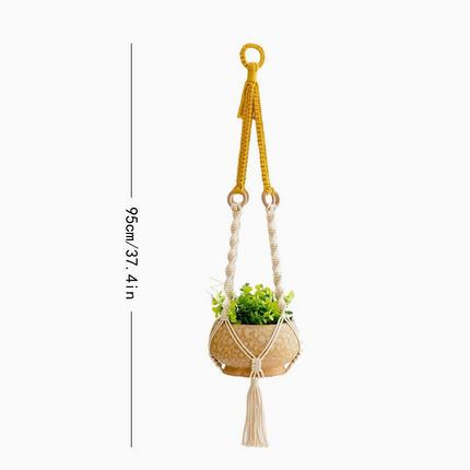 3 pcs Handwoven Plant Hanger-Cotton Rope Hanging Planter with Wooden Rings.