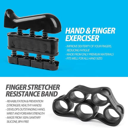 Black 5-Piece Hand Grip Strength Training Set – Adjustable Grip Exerciser, Silicone Grip Rings & Grip Ball.