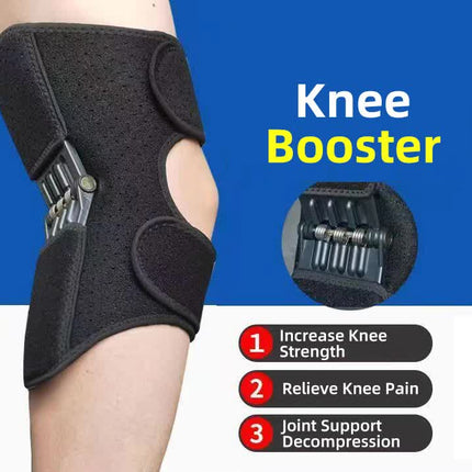 1 Pair Black Adjustable Knee Brace Support with Spring Booster – Patella Stabilizer for Squats, Hiking, and Outdoor Sports.