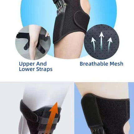 1 Pair Black Adjustable Knee Brace Support with Spring Booster – Patella Stabilizer for Squats, Hiking, and Outdoor Sports.