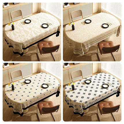 Style A Black And Beige Premium PVC Tablecloth - Oil & Water Resistant Table Cover for Dining Tables (140 x 220 cm).