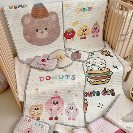 Cheese Pattern 2 Piece Set Kids Cooling Pad Set - 60x120cm Cartoon Latex Mattress Protector,  Pillow.