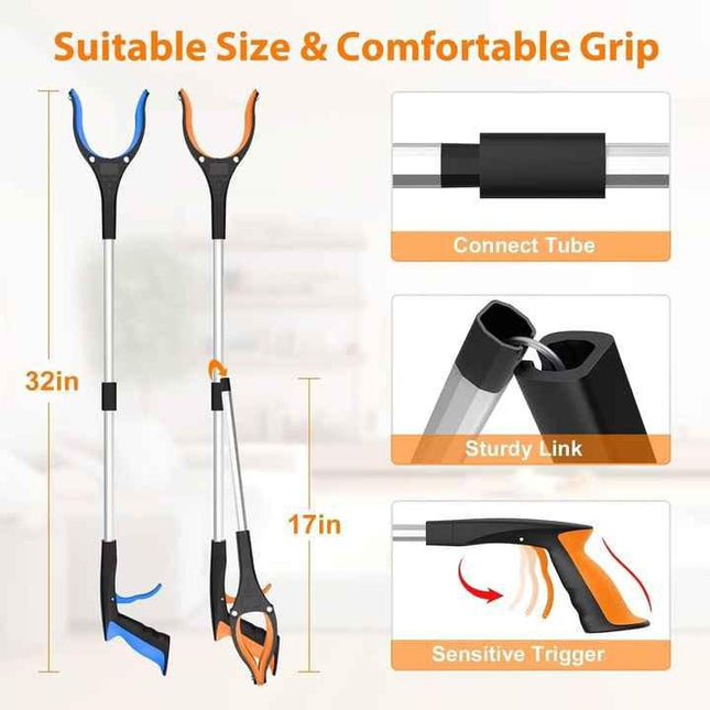Orange Foldable  Grabber Tool with Silicone Non-Slip Claws – Ideal for Litter Picking, Outdoor Use, and Household Cleaning.