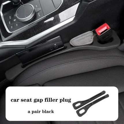 Black Car Seat Gap Filler – 2 Pieces Car Interior Storage Organizer for Front Seat Seam.