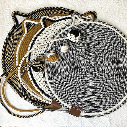3 Pcs Brown Durable Cat Scratching Mat with Attached Toy Ball - Washable and Multi-Functional, Ideal for Cats' Scratching and Sleeping - 50cm Diameter.