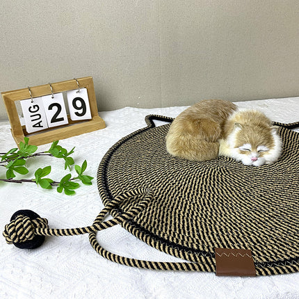 3 Pcs Brown Durable Cat Scratching Mat with Attached Toy Ball - Washable and Multi-Functional, Ideal for Cats' Scratching and Sleeping - 50cm Diameter.
