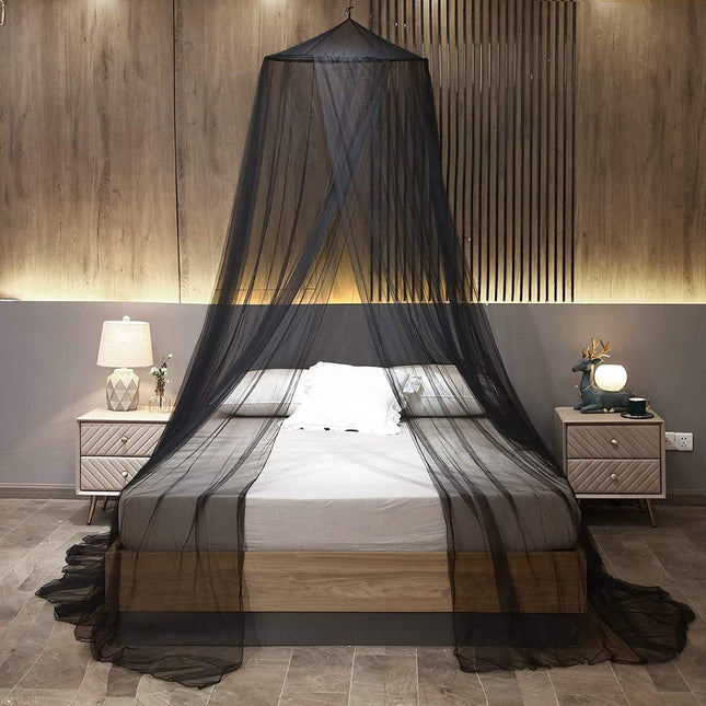 Black Hanging Princess Bed Canopy Mosquito Net - Dome Bedding for Dorm Rooms & Bedrooms (Fits 1.8m-2m Beds).