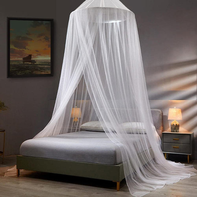 White Hanging Princess Bed Canopy Mosquito Net - Dome Bedding for Dorm Rooms & Bedrooms (Fits 1.8m-2m Beds).