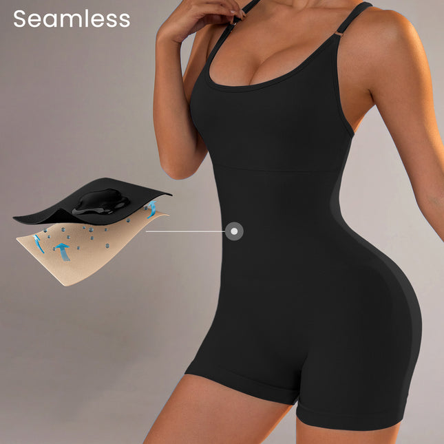 Size S Black Nylon Seamless Yoga Bodysuit - Women's Athletic Romper, Crisscross Back, Workout Jumpsuit.