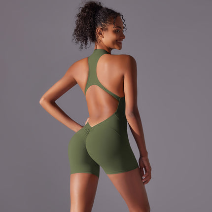 Size S Olive Green High-Impact Seamless Bodysuit - Nude Feel Yoga & Fitness Romper.