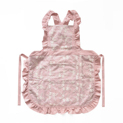 Pink Ruffled Kitchen Apron with Floral Lace - Comfortable Baking & Crafting Apron.