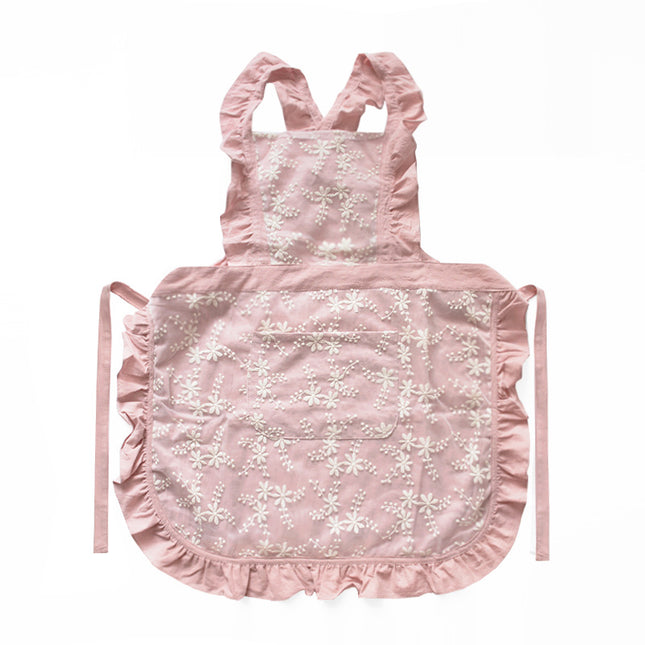 Pink Ruffled Kitchen Apron with Floral Lace - Comfortable Baking & Crafting Apron.