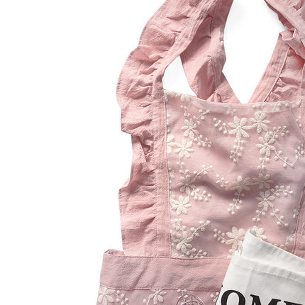 Pink Ruffled Kitchen Apron with Floral Lace - Comfortable Baking & Crafting Apron.