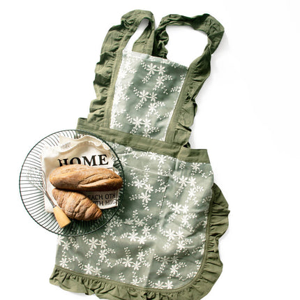 Pink Ruffled Kitchen Apron with Floral Lace - Comfortable Baking & Crafting Apron.