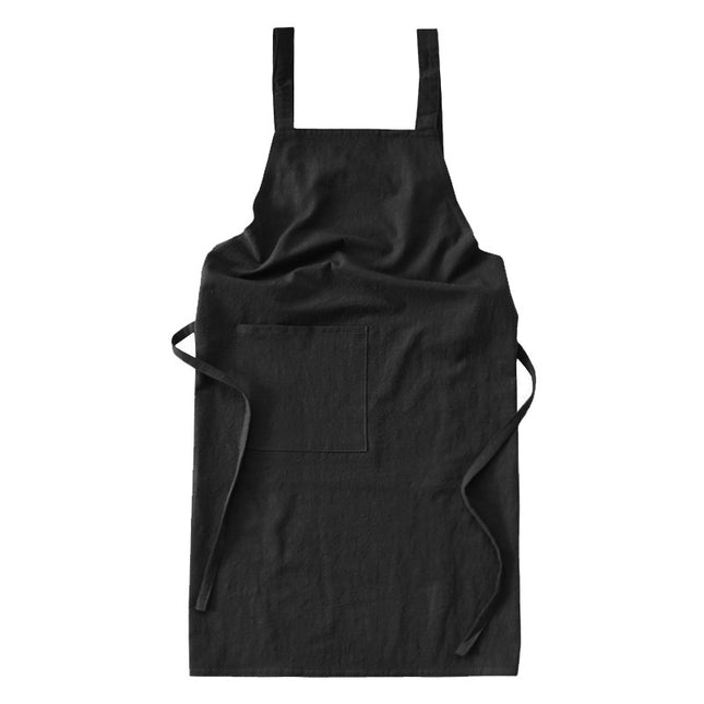 Black Cotton Linen H-Back Apron - Solid Color Kitchen Cooking Apron with Pocket.