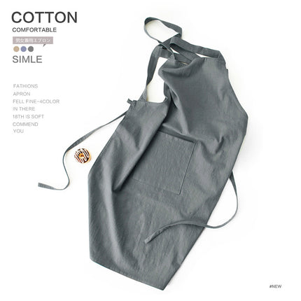 Black Cotton Linen H-Back Apron - Solid Color Kitchen Cooking Apron with Pocket.