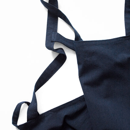 Black Cotton Linen H-Back Apron - Solid Color Kitchen Cooking Apron with Pocket.