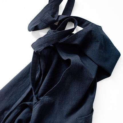 Black Cotton Linen H-Back Apron - Solid Color Kitchen Cooking Apron with Pocket.