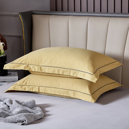 Yellow Pure Cotton Flannel Pillowcase Set - Soft, Thickened, Solid Color (Pair, 48x74cm).
