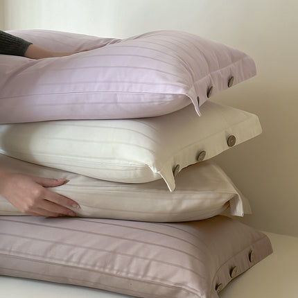 White Wide Stripes Long Staple Cotton Sateen Pillowcase Set - Jacquard Striped, Pure Cotton, 48x74cm (Pair).